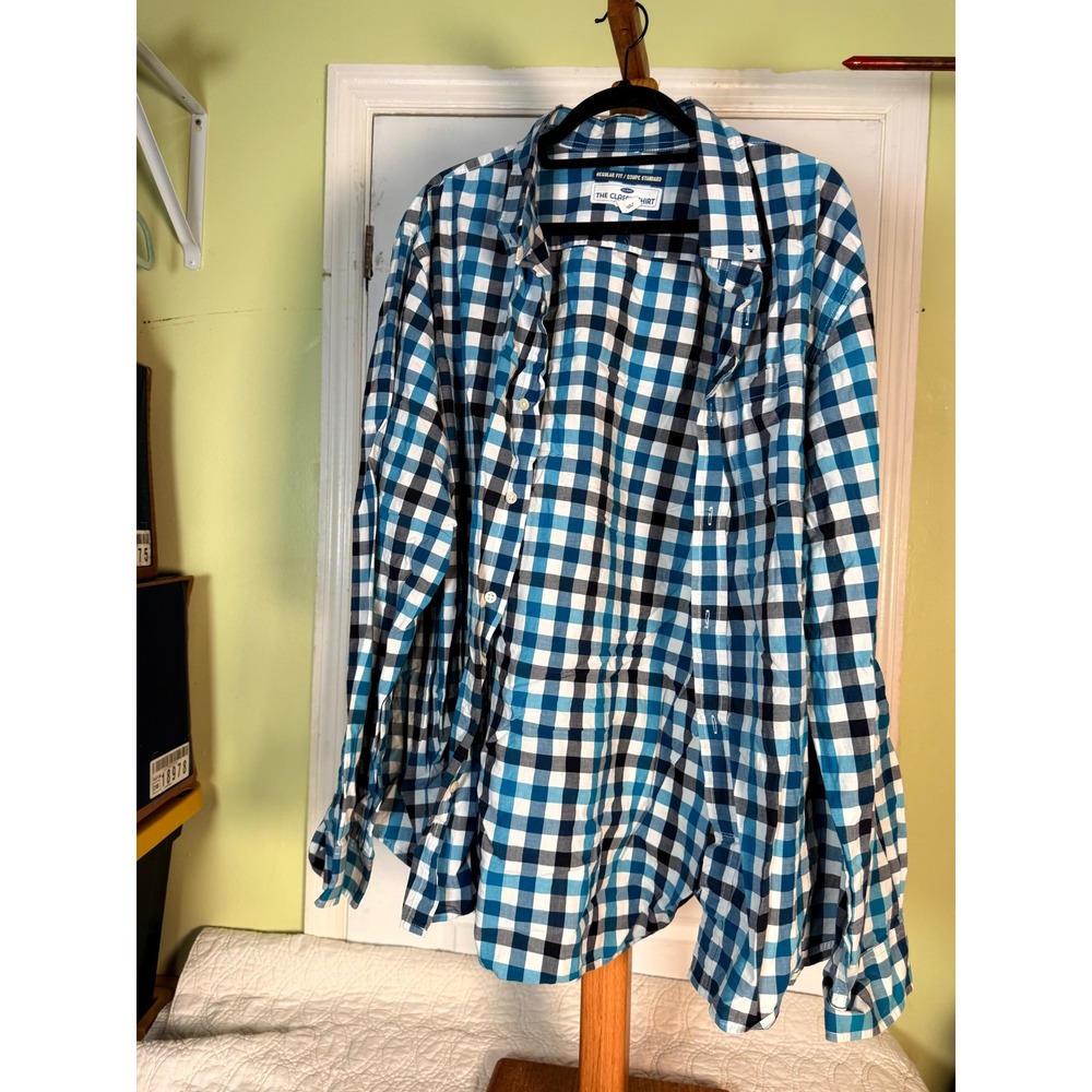 Old Navy The Classic Shirt Mens XXL Regular Fit Blue Plaid Button Down LS